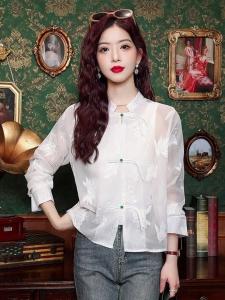 NUANKONG | Vintage Floral Sun Protection New Chinese Collar Long Sleeve Shirt