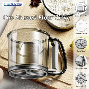 JustLiving Stainless Steel Mesh Flour Sifting Sifter Sieve PP Strainer Sugar Sieve Cup Powder Sieve Mesh Hand-pressed Semi-automatic Sieve Strainer Sifter Cake Baking Kitchenware