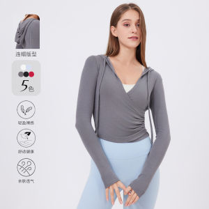 New Stylish Slim Fit Hooded Sports Top Outdoor Fitness Running Yoga Clothes Quick Dry Strap Long Sleeve T-Shirt for Women