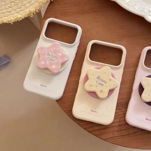 Korean Splash-ink Colorful Grid Pattern Stars Magnetic Bracket Phone Case for iPhone 17 16 15 14 Pro Max Shockproof Soft Cover