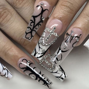 Bộ 24 Móng Giả Kèm Keo Và Dũa - Bộ Móng Giả Nhựa Dễ Dán Phong Cách Gothic