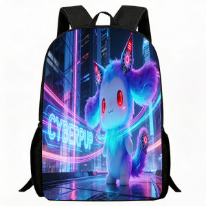 Sanrio | Kids Bag Cyberpup Neon City Print Children Backpack Futuristic Cyberpunk Design School Bag Lightweight Breathable Bookbag for