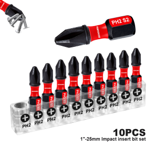 Geinxurn 1Inches Impact Magnetic #2 Phillips Screwdriver Bit Set S2 Alloy Steel Insert Bit Set