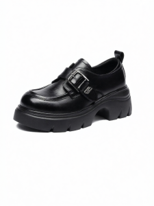 Josiny | Platform Loafer Shoes Heel Lifting Autumn Style Black Leather