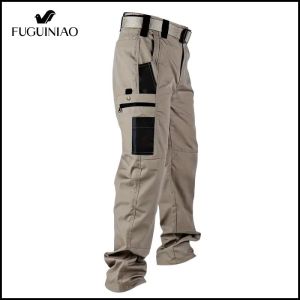 FUGUINIAO Men multi pocket work pants informal tactical pants outdoor straight pants spring and autumn durable pants