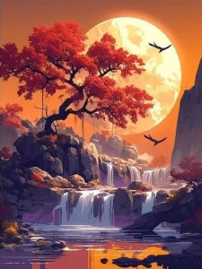 Jigsaw Puzzle for Adults 500/1000/1200/2000PCS Waterfall Sunset Landscape Artwork Mindful Game Stress Relief Decor Gift