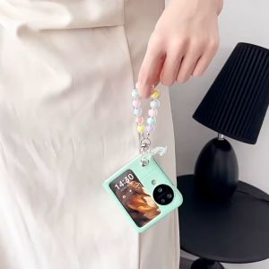 เคสโทรศัพท์มือถือสำหรับ OPPO Find N3 Flip เคสสีพาสเทล Baby Girl พร้อมสายคล้องประดับลูกปัดสุดน่ารัก