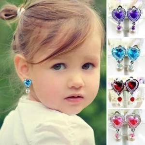 New Pretty Kids Princess Style Ear Clip No Pierced Female Shiny Love Heart Diamond Jewelry Earrings Accessories Women Gifts