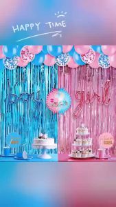 Gender Reveal Decorations Set Blue Pink Boy Or Girl Balloon Foil Curtain Backdrop For Gender Reveal Party Decoration