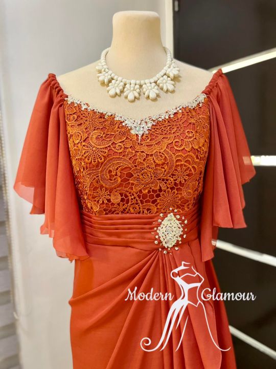 RUST ORANGE Mother of the Bride Groom Ninang Principal Sponsor Formal Event Gown Lazada PH