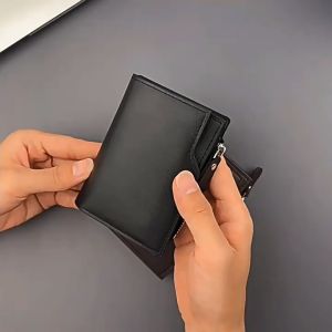 Men Slim Small Pocket Wallet Short Wallet with Zipper Bifold PU Leather Multi-Cards Slots Wallet Coin Holder Multi Slots for Credit Cards ID Driver License Pouch for Men Women Light Thin Mini Short Purse