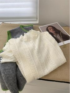 เสื้อชั้นในคอปกสูงสไตล์เกาหลี แขนยาว ผ้าลูกไม้ วัสดุอื่นๆ ทรงตรง ฤดูใบไม้ผลิและฤดูใบไม้ร่วง เสื้อชั้นในลายลูกไม้