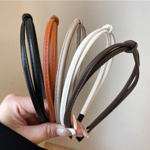 Zy Fashion Korean Style PU Leather Narrow Edge Headband for Women Elegant Simple Face Wash Headband Fashionable Girl Hair Band Hair Accessories