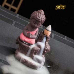 Little Monk Ceramic Backflow Incense Burner Waterfall Incense Holder Stand Insence Burner Incense Cones