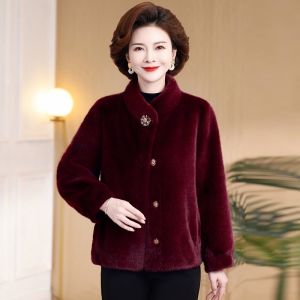 Fashionable Short Fur Coat Middle-Aged Mom Winter Autumn Otter Hair Jacket Integrated Leather And Fur Coats for Elderly Women