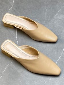 Xiaoluo Original Closed Toe Half Slippers for Women Outwear 2023 Summer New Arrival Leather Mid Heel Elegant Chunky Heel Mules Shoes