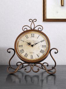 Retro Iron Art Small Alarm Clock Creative Decorative Table Clock for Living Room Entrance Hall Bedroom Villa Quiet Battery Powered