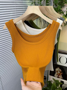 American Style Wide Shoulder Strap Vest Womens T-Shirt Inner Wear Summer Orange Sleeveless Short Sportswear Top