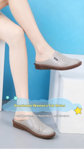 Real Leather Womens Flat Mule Material Breathable Sole Anti Slip Style Fashionable