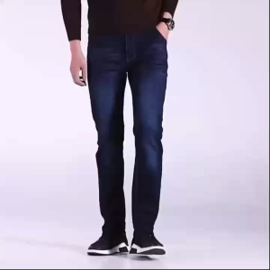 เอวสูงหลวมขาตรงกางเกงยีนส์เดนิมเสื้อผ้าของผู้ชายแบบบางยืดหยุ่นกางเกงยีนส์ลำลองของผู้ชาย