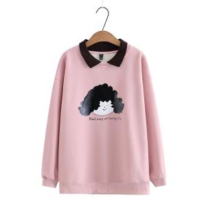 [ล้างสต๊อก] เสื้อสเวตเตอร์คอบัวบุขนกำมะหยี่ลายการ์ตูนสำหรับเด็กผู้หญิงชุดผู้หญิงไซส์ใหญ่เสื้อสวมหัวแขนยาวทรงหลวม xb2233