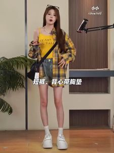 ohho w418 เสื้อเชิ้ตลายสก๊อตผู้หญิง เสื้อคอปกแขนยาว โอเวอร์ไซส์ สไตล์เกาหลี Clothing Lady Women