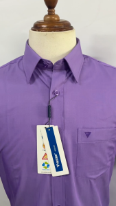 VIỆT TIẾN SALE - Áo Sơ Mi Nam VIETTIEN Tay Ngắn Màu Tím Violet Trơn Form Regular Lai Bầu Công Sở