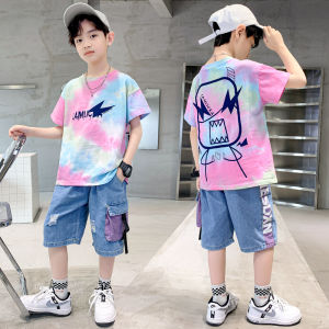 Bộ Quần Áo Denim Cotton Nguyên Chất Cho Bé Trai Mùa Hè Thời Trang Hợp Thời Trang Phong Cách Hàn Quốc Rộng Rãi Thoải Mái Thoáng Khí