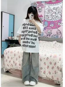 Retro American Cotton Short Sleeve T-Shirt for Female Students Summer Oversize Trendy Brand Junior High School Top Street Style