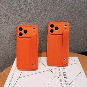 Leather Bracket Wrist Strap Candy Stand Case For iPhone 17 16 15 14 13 12 11 Pro Max Plus Air Hand Band Holder Silicone Cover