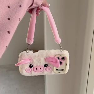 Ốp Điện Thoại Hình Heo Hoạt Hình 3D Dễ Thương Kèm Dây Đeo Chống Sốc Chất Liệu Sợi Carbon Tương Thích Với Nhiều Dòng Máy iPhone