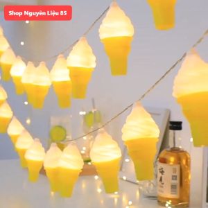 Dây đèn Led đổi màu hình cây kem ốc quế.Đèn trang trí quán kem trong nhà và ngoài trời