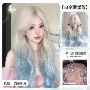 Mặt Nạ Tóc Giả Mùa Hè Mát Mẻ Phong Cách Ngọt Ngào Cho Phụ Nữ Tóc Xoăn Sóng Lớn Chuyển Màu Từ Bạc Sang Xanh Lá Cây