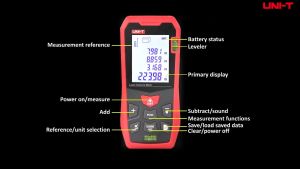 UNI-T LM100A พจนานุกรม-Ser วัดระยะทาง Meter 100M 2ฟองระดับ LCD หน้าจอแบล็คไลท์ Pythagorean โหมดวัดระยะปริมาณพื้นที่ฟังก์ชั่นปิดเสียง99กลุ่มข้อมูลเก็บกระเป๋า