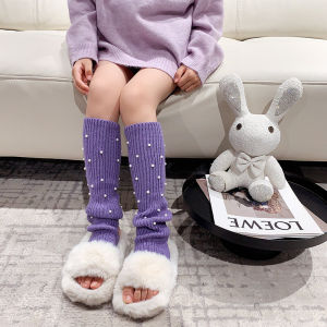 Girls Pearl Mid-Calf Socks Baby Knee-Pad Leggings Autumn Winter Thickened Soft Korean Style Childrens Socks Kids Fashion