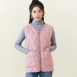 Velvet Vest Womens Zipper Fall and Winter Middle-Aged and Elderly down Cotton Vest Mothers plus Size Vest Warm Waistcoat