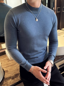 เสื้อสเวตเตอร์คอสูงครึ่งตัวผู้ชาย ผ้าขนสัตว์ผสม ทรงสลิมฟิต ทรงบาง อบอุ่น นุ่ม สีสันสดใส สำหรับใส่ในฤดูหนาว