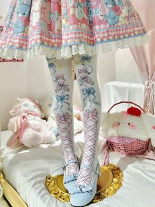 Original Sweet Lolita Velvet Bunny Tied Pantyhose Beautiful Leg Socks Dream Doll 60D Swan Velvet Cute Bow Rabbit Pantyhose