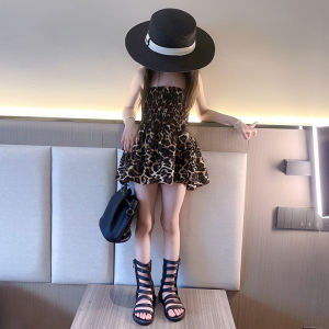 Girls Leopard Print Tube Top Skirt Short Dress Two-Way Wear Summer New Style Korean Version Cake Skirt Half-Skirt Cotton Blend