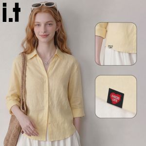 Loose and Sun Protection Slim Shirt Yellow Half-Sleeve