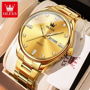 OLEVS Watch For Mans Waterproof Original Sale Business Elegant Stainless Steel Watch Band Diamonds Calendar Luminous Quartz Watch