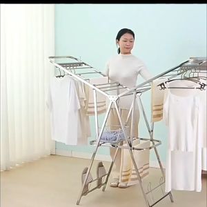 Thejoyful ราวตากผ้าสแตนเลส clothes drying rack ราวตากผ้าพับได้ ราวตากผ้า กว้าง 140ซม. 160ซม. พับเก็บได้ เหมาะสำหรับ คอนโด ห้องเช่า
