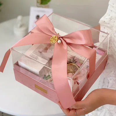 Clear Acrylic Pink Bridal Gift Box