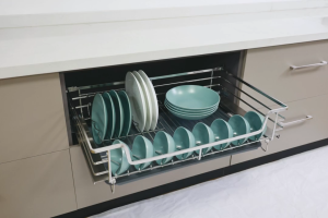 Giá bát đĩa nan oval GrandX XD.60M lắp âm tủ bếp dưới khoang khoảng 600mm giúp úp bát đĩa gọn gàng