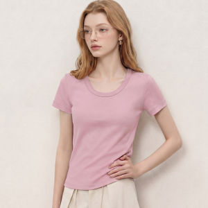 Round Neck Short Sleeve Slimming Simple T-Shirt
