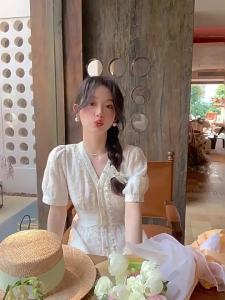 HUALISHUXIAOJIE | Elegant White Embroidery Fitted A-Line Dress