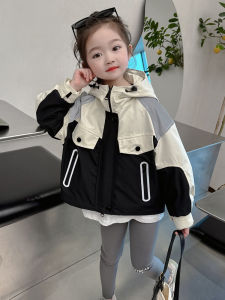 Girl Black and White Color Matching Windbreaker Outwear Spring 2024 New Arrival Children Western Style Fashion Tops Kids Matching Tide