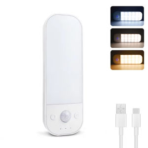 3 Colors Motion Sensor Night Light Rechargeable Wall Lamp Under Cabinet Led Lights for Kitchen Cabinet Bedroom Wardrobe Lighting
