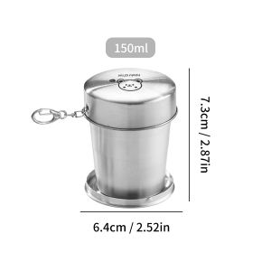 150/250ml Outdoor Portable Collapsible Cup With Lid & Buckle Travel Camping Mug 304 Stainless Steel Folding Drinking Cup