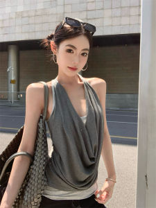 GUZILIAN | Pure Desire Spicy Girl Patchwork Fake Two-Piece Swing Collar Strap Vest Women Summer Outerwear Design Sensation Sleeveless Top